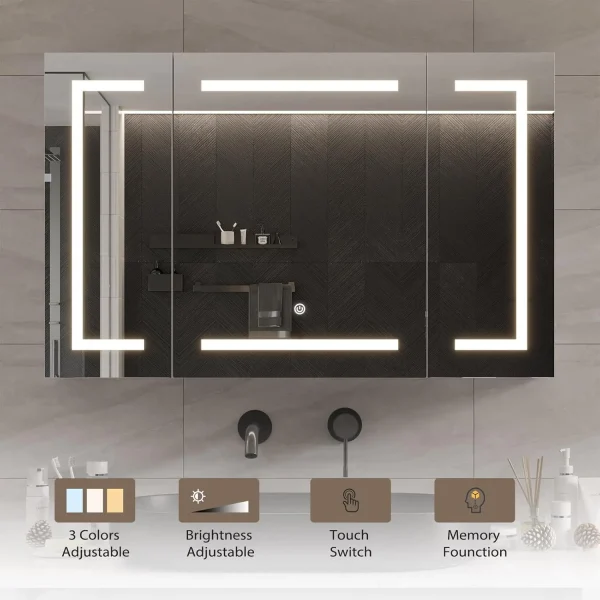 Medicine Cabinets with Mirrors and Led Lights 39.4''x23.6'' Wall Bathroom Mirror with Storage and Charging Station Wall Mounted - Image 2