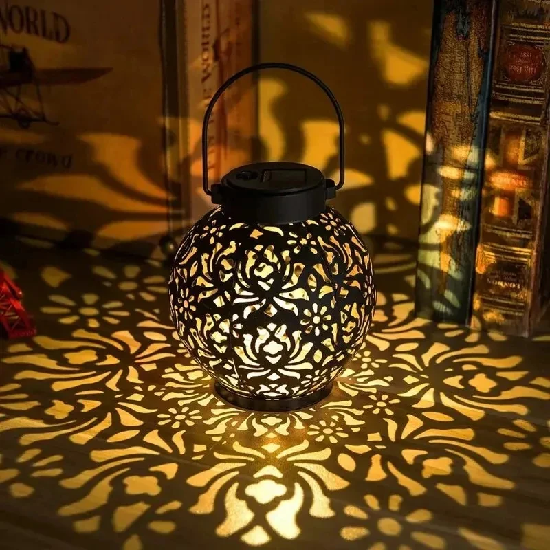 LED Solar Lantern Light Hollow Wrought Iron Projection Light Hanging Lamps Outdoor Waterproof Yard Garden Art Decoration - Image 3