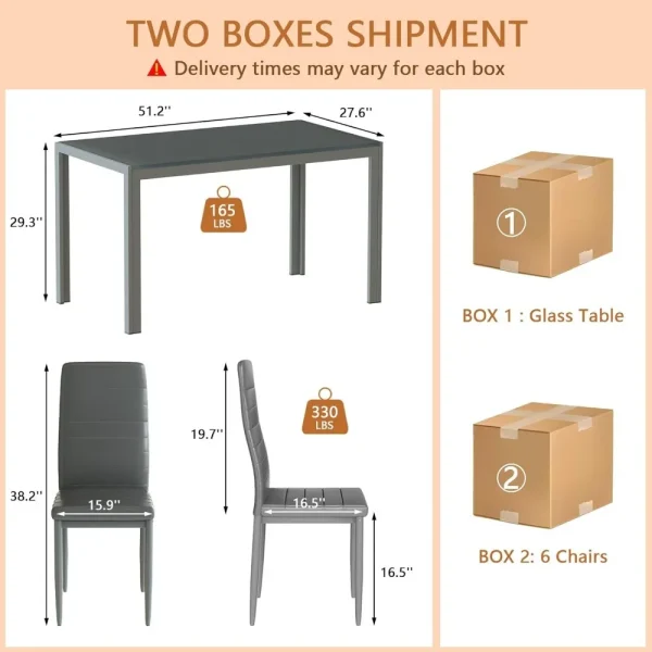 7 Piece Kitchen 6 Person, Tempered Glass Table and PU Leather Chairs Modern Dining Room Sets for Small Space, Dining Table Set - Image 6