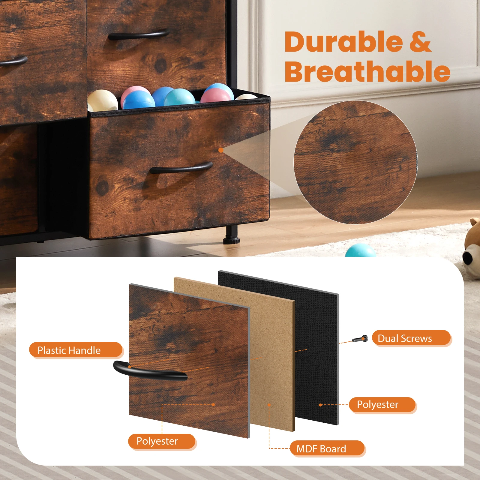 JHK Dresser For Bedroom With 9 Fabric Storage Drawer Wardrobe Tall Chest Organizer Closet Adult Kids Clothes Cabinet Furniture - Image 5