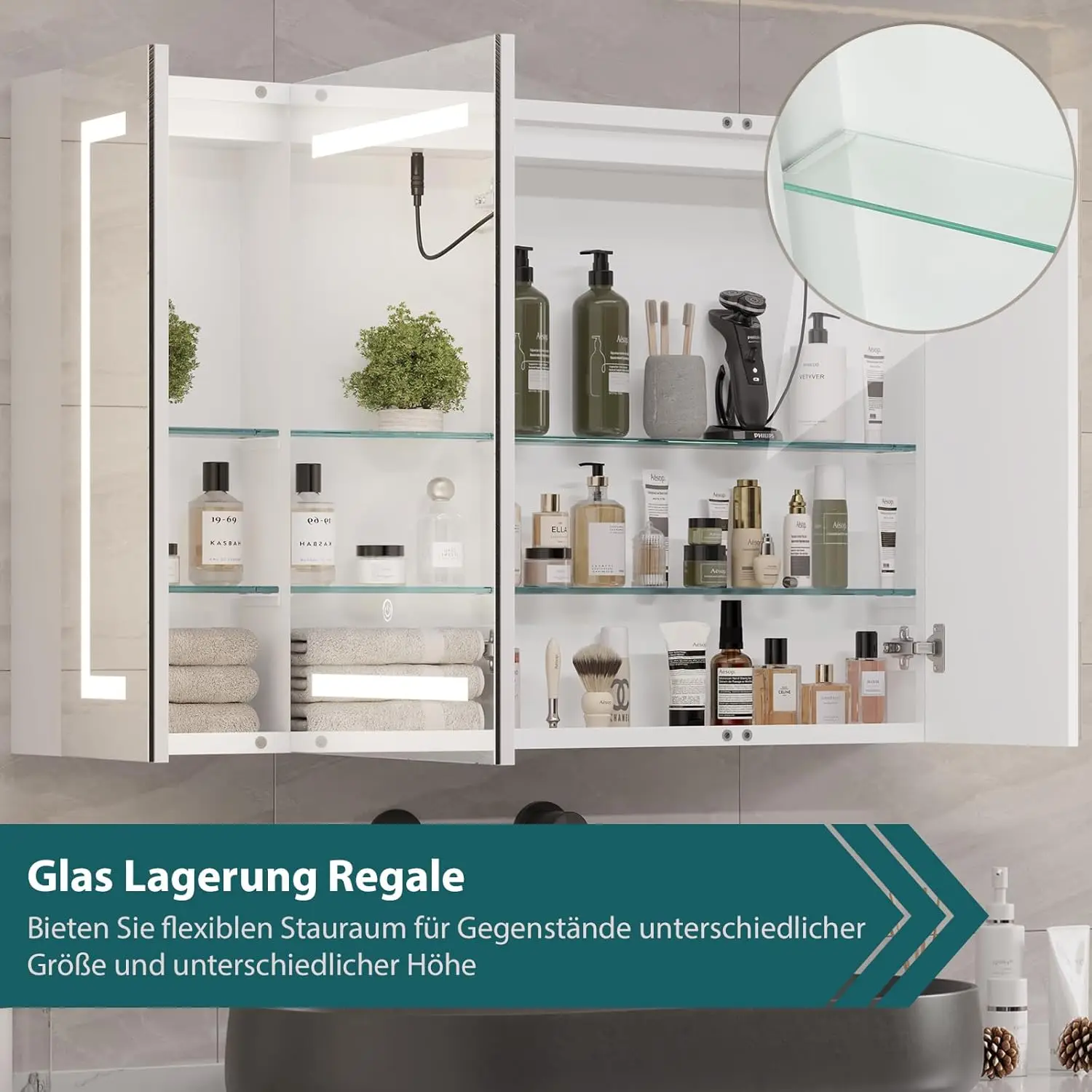 Medicine Cabinets with Mirrors and Led Lights 39.4''x23.6'' Wall Bathroom Mirror with Storage and Charging Station Wall Mounted - Image 5