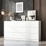 Dresser with Deep Drawers, Large Floor Wood Dresser and Chest of Drawers Without Handles, Modern Long Dresser, Dresser